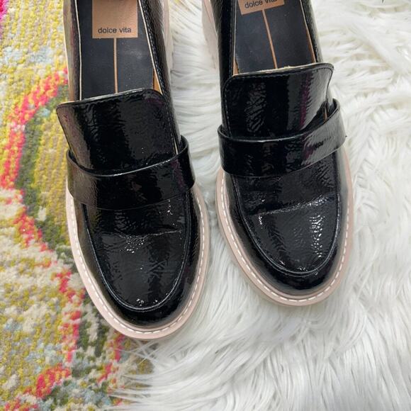Dolce Vita Neutral Black Minimalist Wedge Platform Heeled Henri Loafer 6.5 - Picture 3 of 10